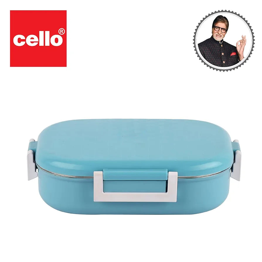 CELLO Altro Neo Lunch Box, Neo Blue, 700ml, 2 Container Lunch Box for Kids | Steel Insulated Lunch Box with Veg Box | Leak-Proof Air Tight Container Tiffin Box for Kids | Ideal for School & Picnic